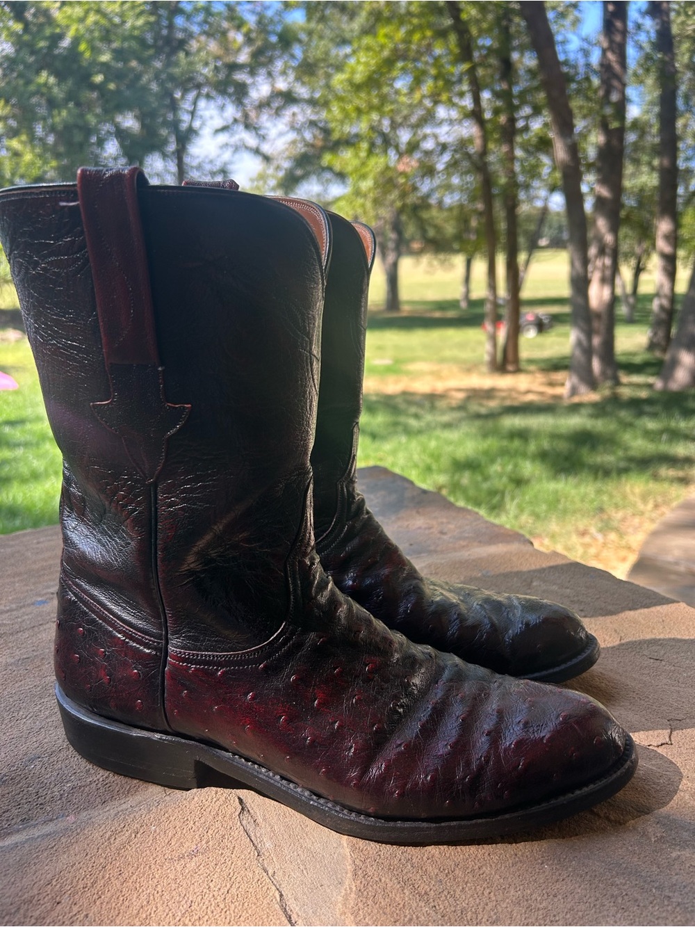 Vintage Lucchese L8280 Black Cherry Full Quill Ostrich Roper Boots Men’s 10B
